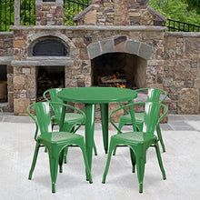 Flash Furniture Commercial Grade 30" Round Metal Indoor-Outdoor Table Set with 4 Arm Chairs Green