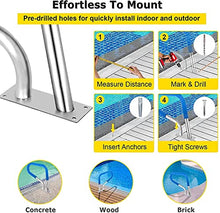 BSNANCA Pool Rail 31.5" Pool Railing 304 Stainless Steel Silver Pool Handrail Humanized Swimming Pool Handrail with Blue Grip Cover, 2Pcs,ARA (ARG)