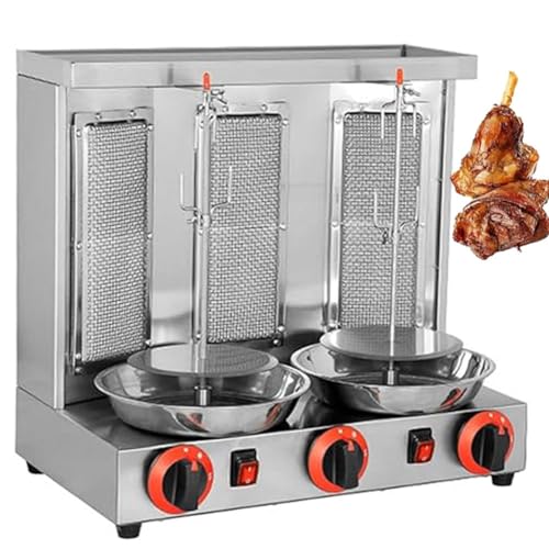 Commercial Vertical Barbecue Grill, 360° Automatic Rotation Gas Rotisserie BBQ Skewer, Stainless Steel Kebab Baking Oven with Temperature 50-300℃, for Restaurant Kitchen Parties(Silver)