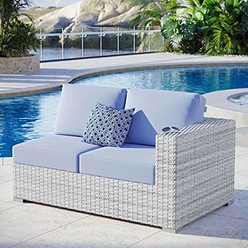 Modway Convene Wicker Rattan Outdoor Patio Right-Arm Loveseat in Light Gray Light Blue