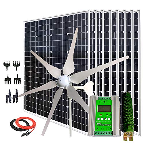 1300 Watts Wind Solar Powered System Hybrid Kit: 400W Wind Turbine Generator + 8pcs 120W Monocrystalline Solar Panel for Homes Boat Charge Battery 24V