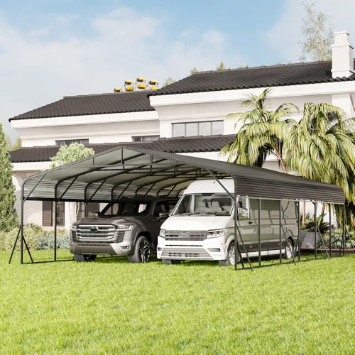 Heavy Duty Carport 20'x30' for RV Boat Tractor, Galvanized Steel Frame with Triangle Reinforcement for Snowy Windy Areas Metal Car Canopy Kit, with 6 Anchor Kits, Waterproof Rustproof Outdoor Shelter