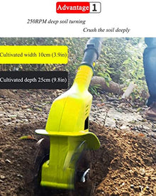 TREEYX 20v Portable Rotavator,Cordless Electric Garden Tiller,Cordless Telescoping Power Cultivator with Rechargeable Battery and Charger
