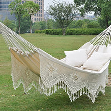AFPSDLFJDLS Outdoor Hammock Cotton Canvas Indoor Hanging Chair Ben White Swing Bed Tassel
