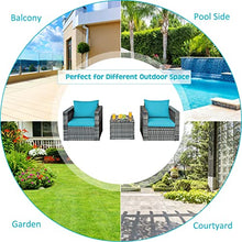 3 PC Patio Rattan Furniture Bistro Set Cushioned Sofa Chair Turquoise Single Sofa Coffee Table