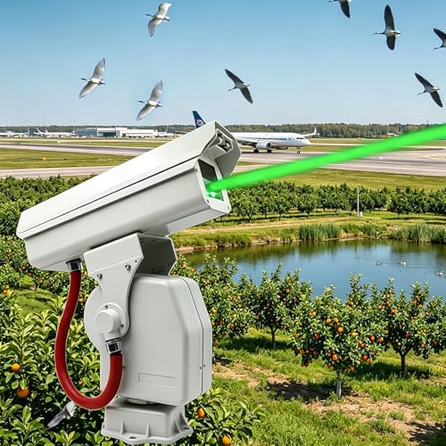KONGQXIAA Automatic Bird Scarer with 360° Rotation and Adjustable Trajectory, Bird Deterrent Device with APP Remote Control, IP66 Waterproof for Orchards, Farmland and Outdoor Use B