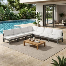 Outdoor Escape White Fabric Outdoor Patio Modular Sectional with Contemporary Style, Weather-Resistant Upholstery, 120W X 120D X 34H Inches