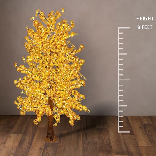 Holiday Bright Lights 9Ft Lighted Maple Leaf Fall Tree with LED Lights Warm White
