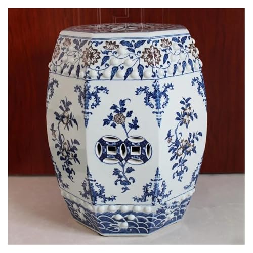 Tu Ye-US Decorative Garden Stools, Ceramic Chinese Blue and White Porcelain Drum Stool Living Room Toilet Porcelain Ceramic Stool(A)