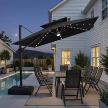 OROTLECT 12' X 9' Rectangular Patio Cantilever Solar Led Light Umbrella with Weighted Base – Effortlessly Movable by One Person
