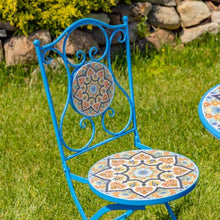 Zaer Ltd. Colorful Mosaic Bistro Set with Dual Layer Tile, Mosaic Furniture Collection (Deep Blue with Colorful Tile Volterra, 3 Piece Bistro Set (1 Table, 2 Chairs))