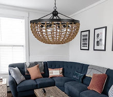 Cal Lillington 60W x 6 Glass Pendant Light with Burlap Roped Half Dome Shade