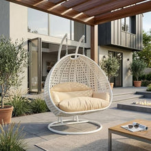 LeisureMod 2 Person Wicker Egg Chair, Cream