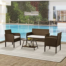 DUYHBAWRS 4 Pcs Patio Furniture Set Outdoor Rattan Sofa Seating Group Include 1 2 Chair Coffee Table Beige/Blue Cushions(D)