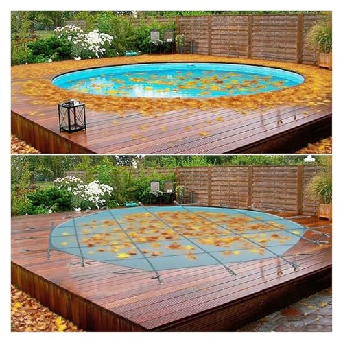 LZMZMQ Wooden Deck Pool Safety Cover with Tools, Winter Inground Pool Net Cover for Kids & Pets Protection, 30 27 24 21 20 18 15 12 Foot Round Dark Green Mesh(1000cm/33ft)