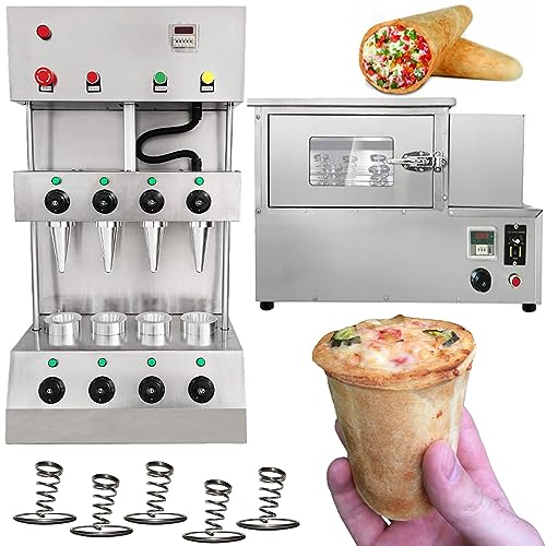 TXMACHINE 4 cone maker machine commercial pizza cone machine Handheld Pizza Making Machines for pizza shop with pizza oven,Display Cabinet (cone machine+Oven, 220V/50HZ)