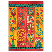 Studio M Painted Peace Love Folk Art Bird Bath Art Pole – Copper Hand-Hammered Topper for Outdoor Yard Décor – 31 x 18 Inch Decorative Birdbath Stake – Inspirational Garden Accent