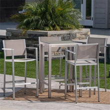 Noble House Cape Coral Outdoor 5 Piece Glass Top Aluminum Bar Set Grey