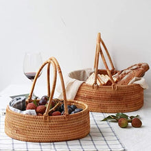 Rattan Oval Picnic Basket Easter Basket Grocery Basket, Brown (Color 2 piece set)