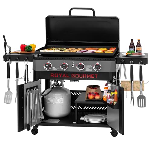 Grills House GB4008D Premium 4-Burner Gas Griddle with Hood Black