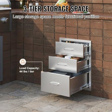 Hassyee Stainless Steel Outdoor Kitchen Drawers, Built-in Triple Storage Drawer Cabinet with Sliding Rails and Chrome Handle, Weather-Resistant BBQ Grill Island Drawer for Patio Backyard Cabinetry