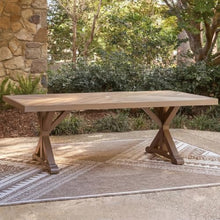 Signature Design by Ashley Carmel Bay Casual Weather and Rust Resistant Outdoor Dining Table with Porcelain Tabletop and Umbrella Hole, Grayish Brown
