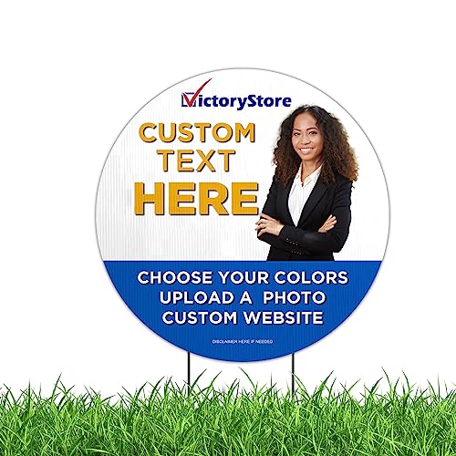 VictoryStore 23.5" Custom Round Yard Signs with Stakes, Full Color Two Sided Custom Photo and Text Yard Signs, Weatherproof 4mm Corrugated Plastic (1000-Pack)