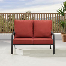 Oakland Living Black Aluminum Patio Deep Seating Outdoor Two Seater Loveseat with Red Cushions