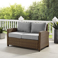Crosley Furniture Bradenton Wicker Outdoor Loveseat Weathered Brown with Gray Cushions