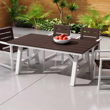 Costaelm Outdoor Dining Tables for Patio, 72" Rectangle 6-Person HDPE Dining Table with Umbrella Hole and Metal Frame for Outside, Garden, Poolside, Backyard, Porch, Balcony, Dark Brown