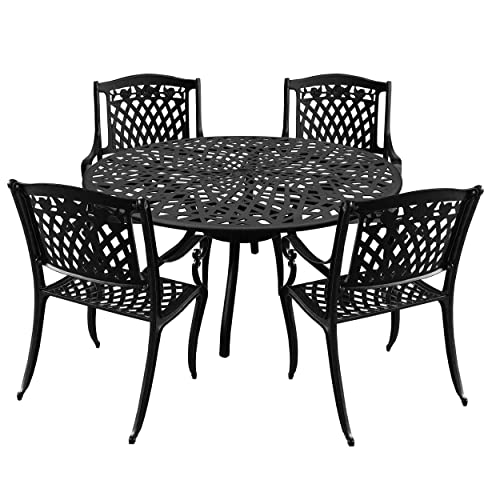 Oakland Living Modern Ornate Outdoor Mesh Aluminum 48-in Black Round Patio Four Chairs Dining Set