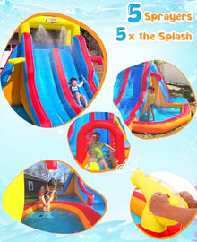 Whubefy 19.3x14Ft Large Inflatable Water Slide for Kids Backyard, 16-in-1 Dual Lane Waterslides Park Bounce House with Surfing Slide, 3 Pools, 2 Climb Walls, 15pcs Toys, 620W Blower, Hold for 8 Kids