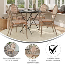 Merrick Lane Celia Indoor/Outdoor Bistro Stack Chair Set of Four Natural & White Rattan Light Natural Frame