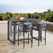 Armen Living Argiope Modern Outdoor Patio Bar Table and Stools Set 5 Piece Dark Grey