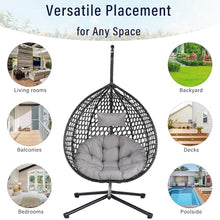 Hanging Egg Chair with Stand – 330 Lbs Capacity Patio Rattan Basket Chair, Garden Swing Hammock with Soft Removable Cushion, Indoor Outdoor for Balcony, Porch, Poolside & Bedroom, Black+ Gray