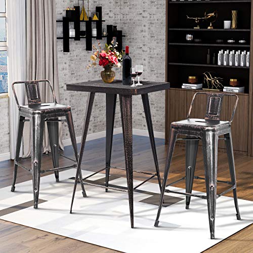 XIONGGG Metal Bar Table Set, Distressed Rectangular Bar Table and 2 Low Back Stools, Industrial Metal Barstools with Counter Height Table for Indoor Outdoor Use Golden Black 23.6L*23.6W*41.3H inches