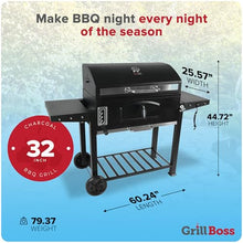 Grill Boss Charcoal Grill w/Large 32" Cooking Area, Includes Warming Rack