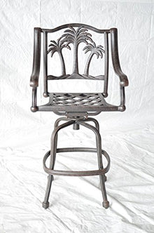 Patio Land Palm Tree Outdoor Patio Set 6pc Swivel Barstools Dark Bronze Aluminum Sesame