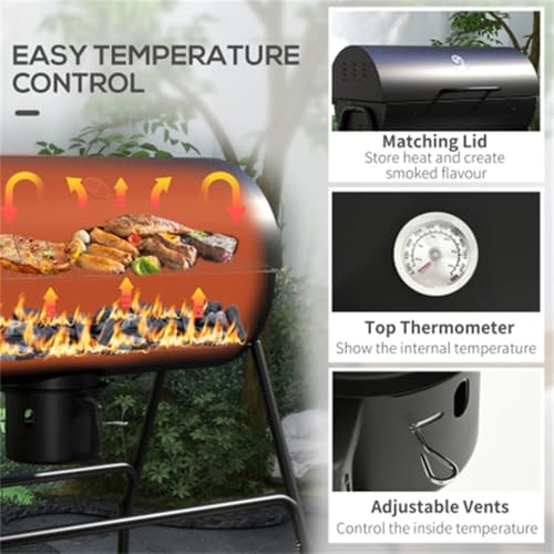 Compact Charcoal Grill, 2-Tier Cooking Surface, Portable BBQ Grill with Warming Rack, Built-in Thermometer, Pull-out Ash Catcher for Patio, Balcony, Camping