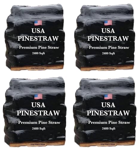 Long Needle Pine Straw Mulch - 2400 Sqft Coverage 4 Set - Premium USA Harvested PineStraw for Landscaping, Weed Control, Moisture Retention & Erosion Control - USA Pinestraw
