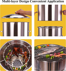 NEWCES Safety Certification Barbecues Grills Combination Grill-Smokers w/Grill Grid Multi-Layer Detachable Charcoal BBQ Grills Stainless Steel Smokeless Barbecues Grill for Outdoor/Indoor