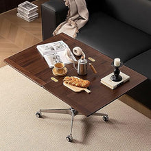 JOSOGO Solid Wood Folding Dining Table with Wheels,Height Adjustable Workstation,Portable Rolling Laptop Cart,Side Table by The Sofa,Standing Desk,Extendable(A)