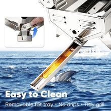 Boat Grill with Rod Holder Mount, Large Cooking Area for 4-5 People, Thickened 304 Stainless Steel, 3-Min Setup, Fast and Even Heating, Easy to Clean, Portable for Marine & Land Use, 1 Year Warrnaty