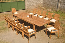 Grade-A Teak Wood 12 Seater 13 Pc Dining Set: 122" Caranas Double Extension Rectangle Table and 12 Algrave Stacking Arm Chairs #21AL2913