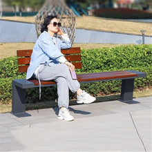GRFIT Outdoor Bench Garden Chair with Backrest for Outdoors, Wooden Bench with Stainless Steel Frame, for Balcony Seats, Patio and Porch Garden Bench (Small)