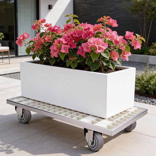 Dalumian Plant Caddy with Wheels, Heavy Duty Plant Stand with 360° Lockable Caster, Metal Rolling Plant Saucers, 800kg Capacity, Suitable for Heavy Plant Pots and Outdoor Use(White,80 * 39cm)