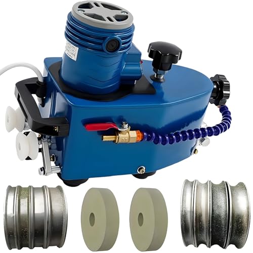 PioMue Small Glass Edging Machine, Glass Edge Polishing Machine with 2 Diamond Wheels and 2 Polishing Wheels, Portable Glass Edger with Polishing Wheel, Round Straight Bevel Edge Grinder Blue