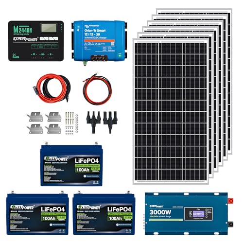 ExpertPower 3.8KWH 12V Solar Power Kit | LiFePO4 12V 100Ah, 600W Solar Panels, 40A MPPT Solar Controller, 30A DC-DC Charger, 3KW Pure Sine Wave Inverter Charger | RV, Trailer, Camper, Marine, Off Grid