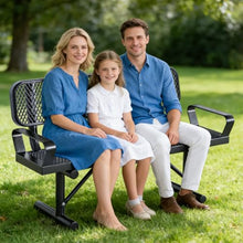 Heavy-Duty Park Bench for Outside - Black Coated Outdoor Furniture Steel Bench, Commercial-Grade Outdoor Benches Weatherproof for Park, Patio, Porch (Portable with Back, 4/6/8 Ft) (Black & Arm, 4FT)
