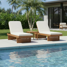 callmego Acacia Wood Outdoor Lounger Set with PE Rattan and Slat Side Table for Patio or Poolside Use